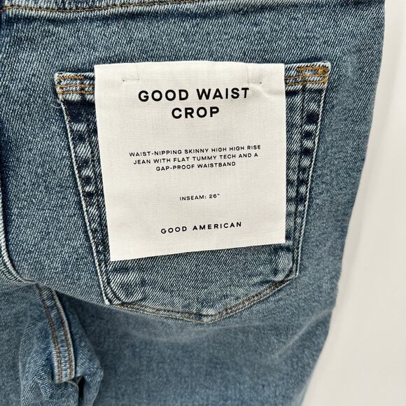 GOOD AMERICAN NWT Good Waist Crop Denim Jean in Blue799 // 10 - Picture 11 of 15